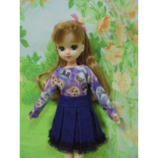 LICCA 正版莉卡娃娃衣服/貓咪上衣+牛仔百褶裙/莉衣425B/散裝/超低特惠【櫻之曲】