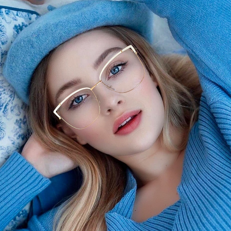 復古金屬貓眼女士眼鏡框透明防藍光眼鏡男士光學鏡框電腦護目鏡
