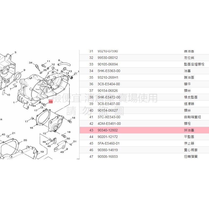 撿便宜 料號:90340-12802 YAMAHA山葉原廠部品 排油塞5HK 單顆價 機油螺絲 一顆價 機油洩油 全車系