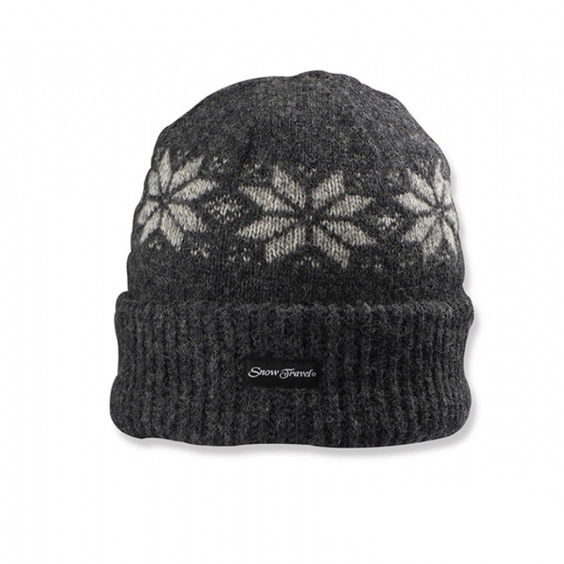 [STAR018b-GRY001] SNOWTRAVEL 3M防風透氣保暖羊毛帽(雪花摺邊) (深灰)