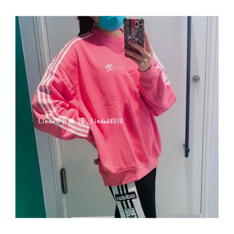 Linda❤️代購ADIDAS 運動長袖棉質重磅大學T 三線休閒玫瑰粉女款H33542 | 蝦皮購物