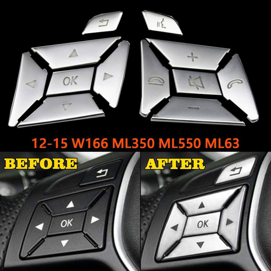 電鍍銀 方向盤控制按鍵 裝飾貼 可透光 汽車內飾 適合賓士 W204 W212 W218 W166 W463 W177