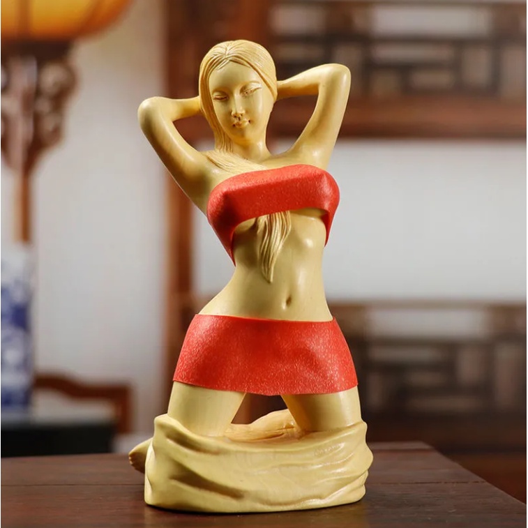 ❅☞黃楊木雕美女手工藝禮品居家創意擺件男士把玩件裸女人體藝術女神 12-18
