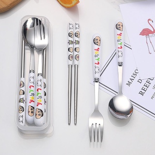 蠟筆小新餐具套裝 SH013 叉勺筷三件套 仿瓷餐具 可愛卡通便攜筷子勺子套裝