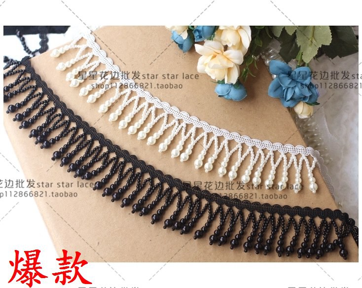 現貨 重工珍珠串珠流蘇花邊輔料寬4 5cmdiy舞臺服窗簾服飾頭飾拼接材料 蝦皮購物