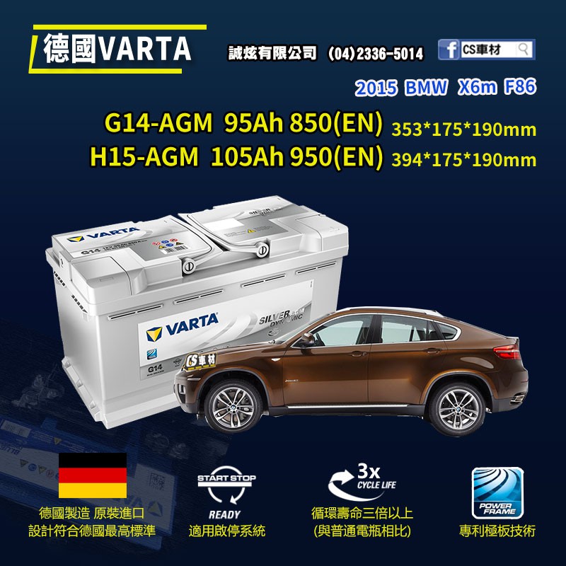 CS車材-VARTA 華達電池 BMW X6m F86 15年 G14 H15 AGM 德國製造 代客安裝 非韓製