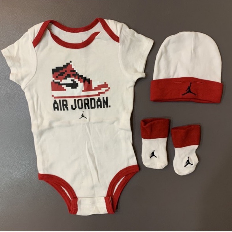 二手 Jordan 喬登 喬丹 短袖包屁衣 連身衣新生兒 童帽 襪子 6-12M