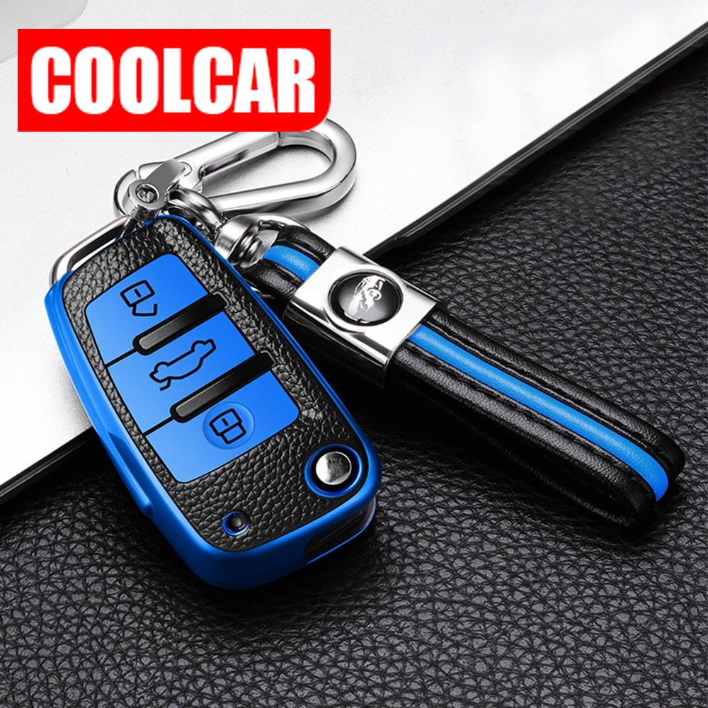 Coolcar 皮革 TPU 汽車遙控鑰匙盒蓋鑰匙殼鑰匙扣適用於奧迪 C6 R8 A1 A3 Q3 A4 A5 Q5 A