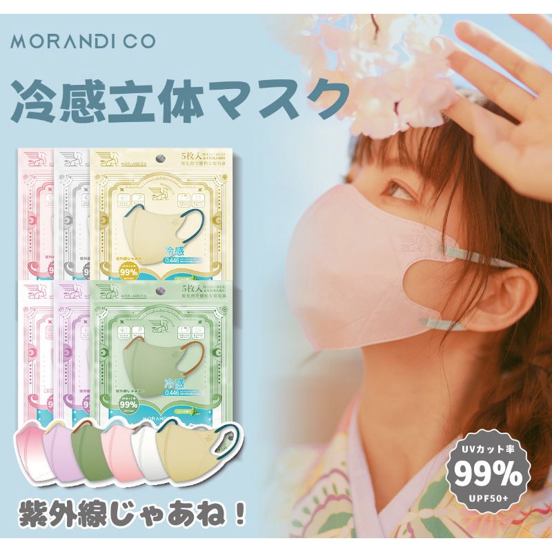 在台現貨🇯🇵日本原裝大賀製藥Morandi Co冷感立体3D口罩薄荷香氣4色彩色耳繩獨立裝 日本口罩 冷感口罩