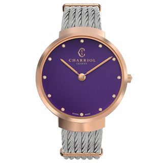 CHARRIOL夏利豪 ST34CP560024 Slim系列高雅鑽石鋼索腕錶 / 紫面 34mm