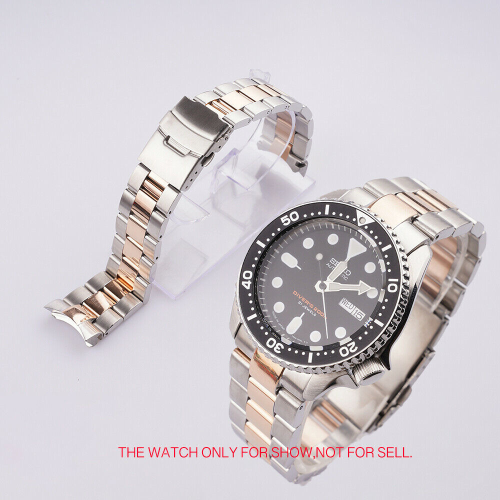 適用於 SEIKO 精工錶帶 SKX007 009 中玫瑰金 316L 潛水員鋼實心彎曲鏈節精工錶帶鋼帶 22mm