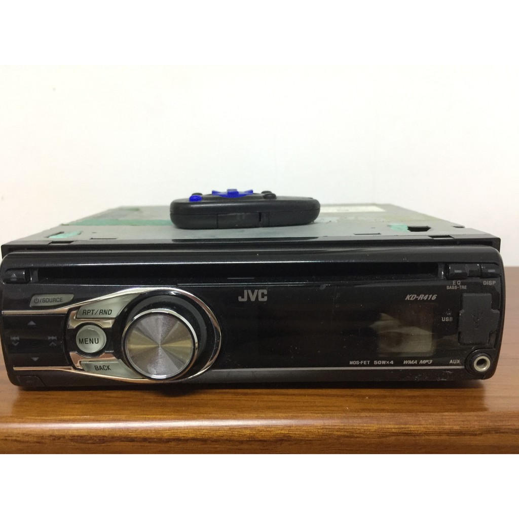 二手(2010)JVC KD-R416 汽車音響主機 (USB / AUX / CD)，含線組、遙控器