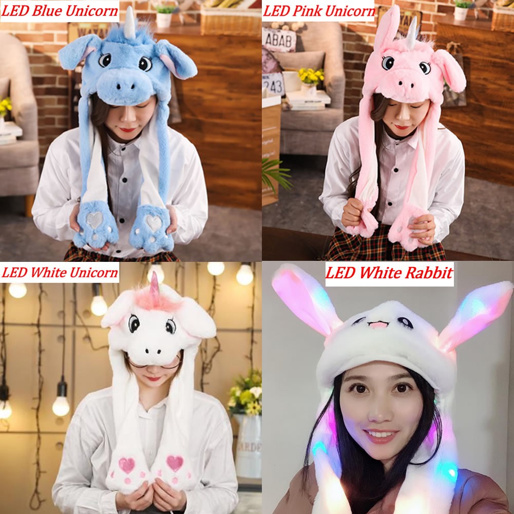 LED發光兔耳帽 按了耳朵會動会闪灯的帽子 會動的LED兔耳朵 兔子耳朵動物帽 抖音耳朵帽 交換禮物