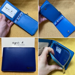 日本製 全新 agnes b 深藍色 藍色 名片夾 拉鍊 零錢包 正品 牛皮 防刮 扣式 卡夾 小b 日本限定 特價