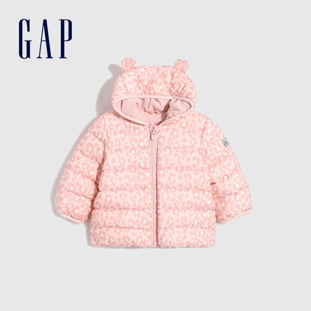 Gap 嬰兒裝 可愛熊耳刷毛連帽羽絨外套 布萊納系列-粉色(703923)