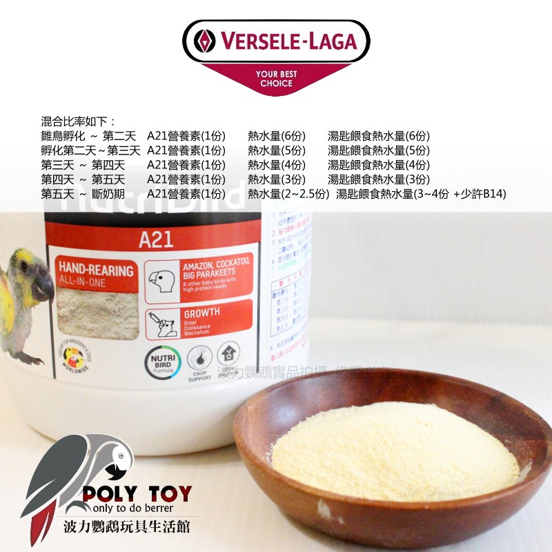 A21 分裝300g / 罐裝100克 雛鳥奶粉 比利時凡賽爾 波力鸚鵡玩生活館