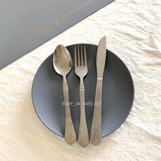 DIDL_貝殼紋刀叉勺不銹鋼三件組美式工業風西餐具 刀子 叉子 湯匙