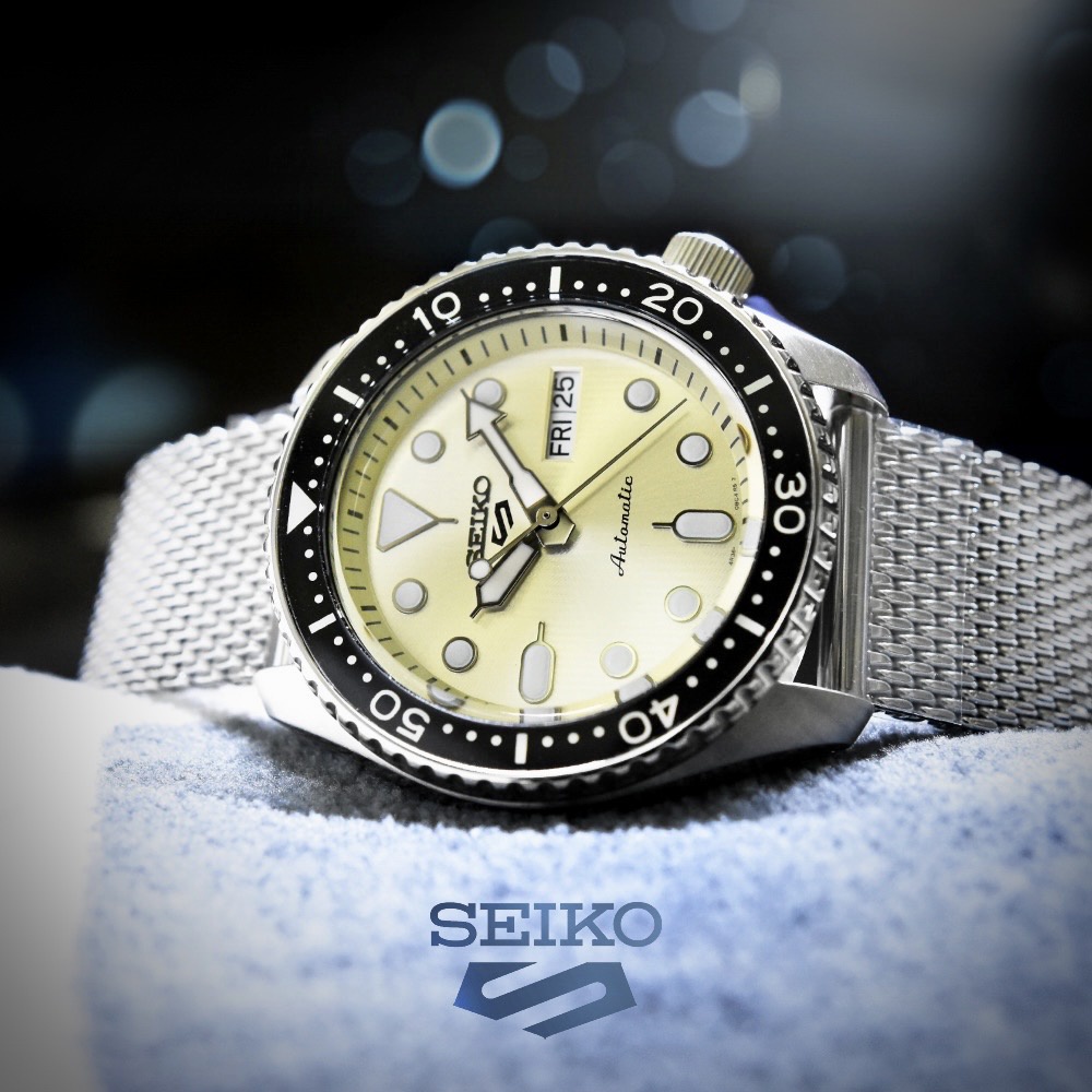 【柒號本舖】SEIKO 精工次世代5號機械米蘭鋼帶腕錶-香檳金 / SRPE75K1