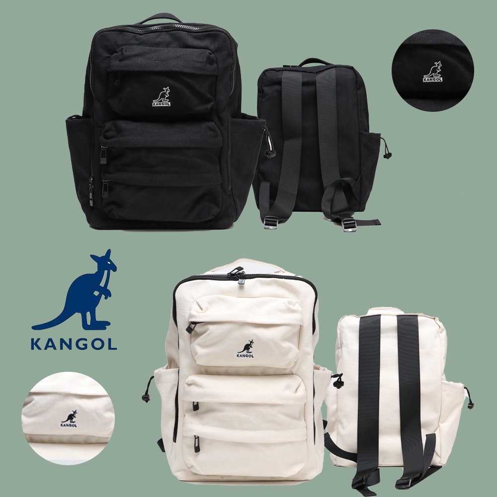 KANGOL 後背包 帆布 旅行包 百搭包 米白色 黑色 多隔層 小LOGO (布魯克林) 61551742-