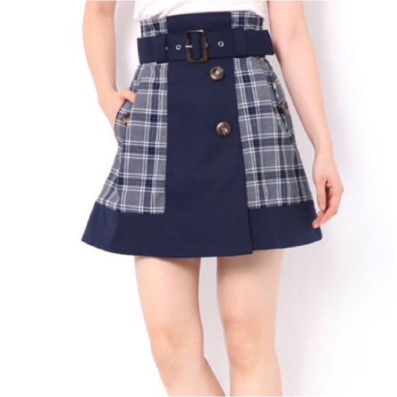 全新 Redyazel 單排釦拼接格紋高腰短裙+腰帶 匯可1500