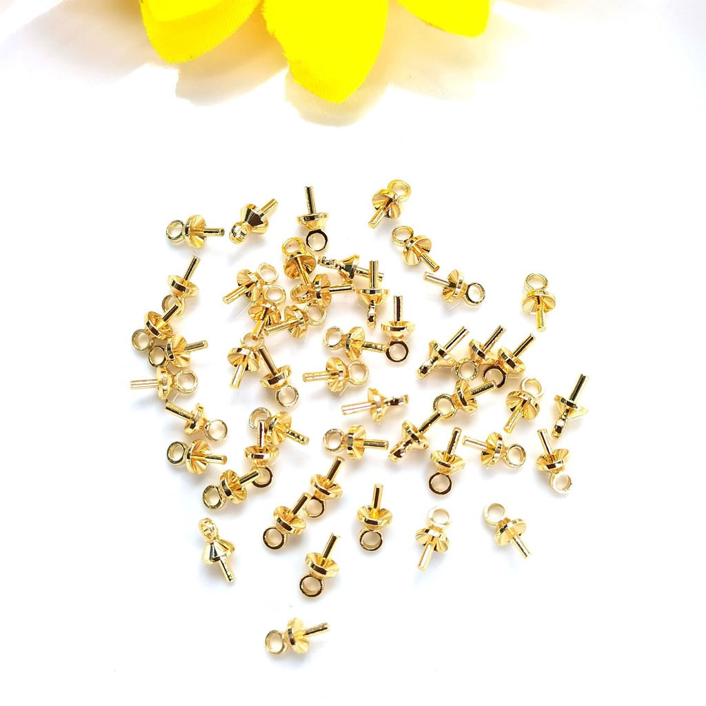 1001-（100個價）WAL-銅鍍14K/18K金色配件 3mm羊眼針 diy手工飾品吊墜針 珍珠吊墜托粘膠半孔珠