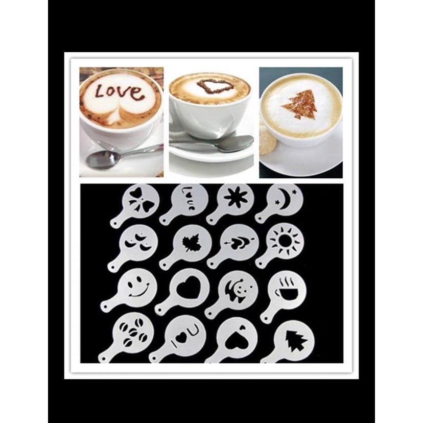 一品   花式咖啡印花模型  16個 塑料拉花模具加厚 咖啡奶泡噴花模/簡易裝飾 慕斯蛋糕 糖粉篩 粉篩模 造型蛋糕模