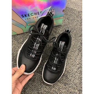 安安精品保證正品~SKECHERS 74246黑Street B-Rad-Block和Pop城市皮革鞋面氣墊記憶鞋墊增高