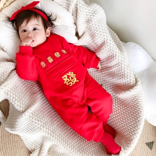 2101KA038新年款嬰兒連身衣紅色喜慶新生兒包屁衣
