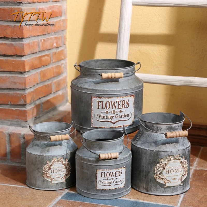 台灣出貨 鐵皮花盆花盆鐵翼復古英文印花鐵皮桶鐵桶花器鐵花盆花桶園藝雜貨花園zakka 裝飾 蝦皮購物
