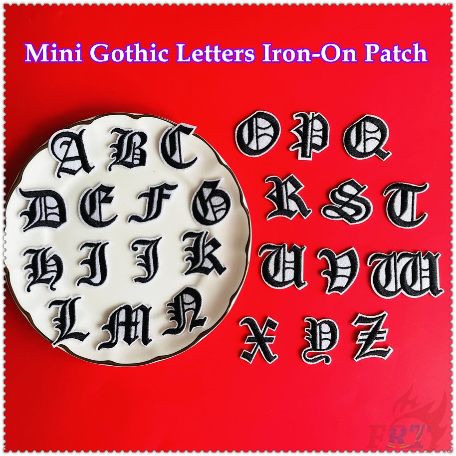 哥特式迷你英文字母系列 Q-1(黑色)熨燙補丁 1Pc Diy 刺繡補丁縫在熨斗上的徽章補丁