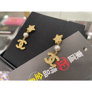 東區正精品㊣CHANEL AB4521全新金星星珍珠雙C鑽耳環 RA1329
