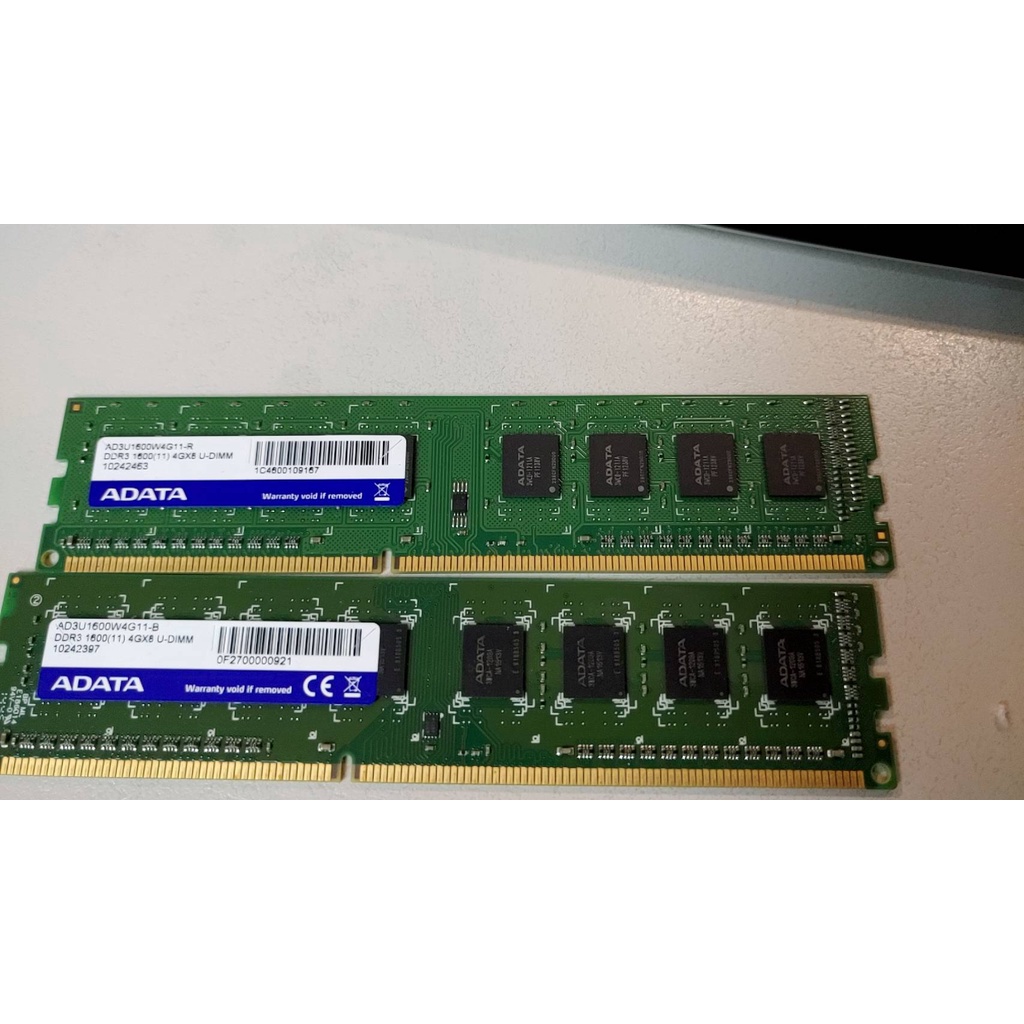 二手威剛ADATA DDR3 1600(11) 4GX8 U-DIMM 終保桌機單面記憶體 *2 2隻