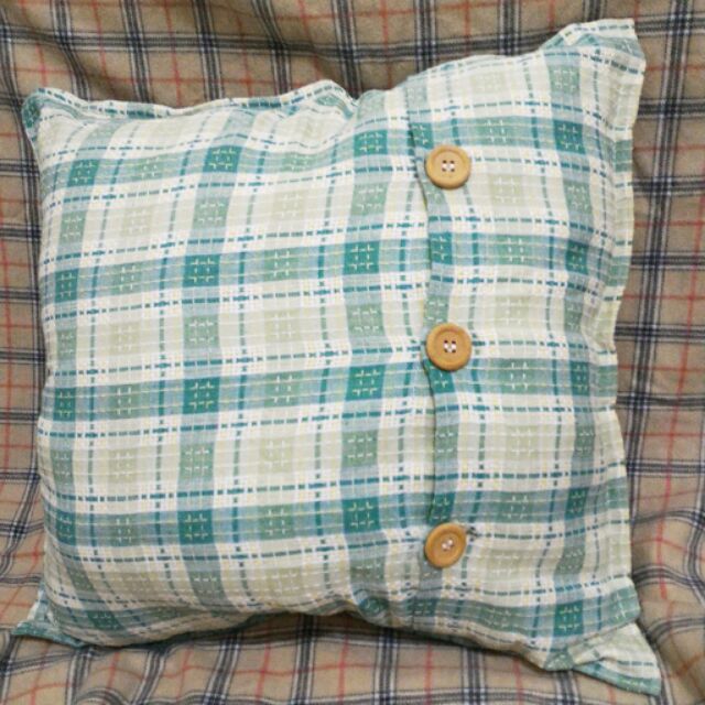 外貿精品-藍色格紋抱枕套，綠色格紋抱枕套，棉麻材質-特價30元