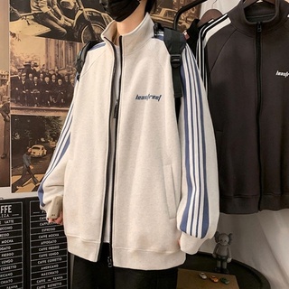【宅男屋】拉鏈外套 開衫衛衣男 秋冬加絨外套ins 韓版潮流 港風休閒 運動立領情侶裝上衣 LR520