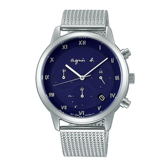 agnes b. 強化鏡面三眼米蘭帶錶-藍色45mm(BZ5006P1)原廠公司貨【ERICA STORE】