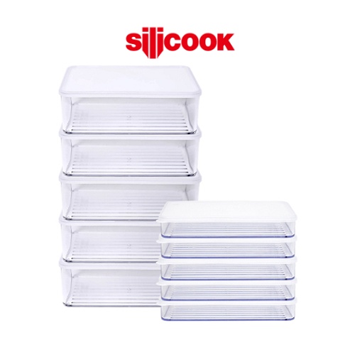 [silicook] 食品容器 1200ml 5p 和 600ml 5p 套 (半透明的白色蓋子) / 食品存儲