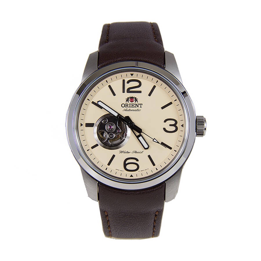 ORIENT 東方錶 米白面鏤空皮帶機械錶 42mm FDB0C005Y 台灣公司貨保固一年