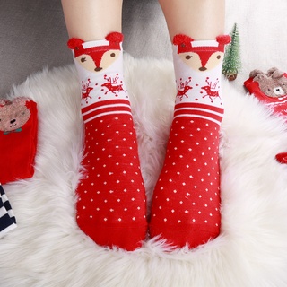聖誕可愛麋鹿襪子 / 卡通中筒動物襪子 / 女士條紋印花襪子聖誕節禮物