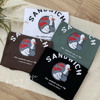 Want-Meow招財貓旺鋪/[95公斤可穿] 臺灣出貨 自訂款/鴨鴨愛吃三明治長袖T/大學T/短袖棉質上衣/大尺碼上衣