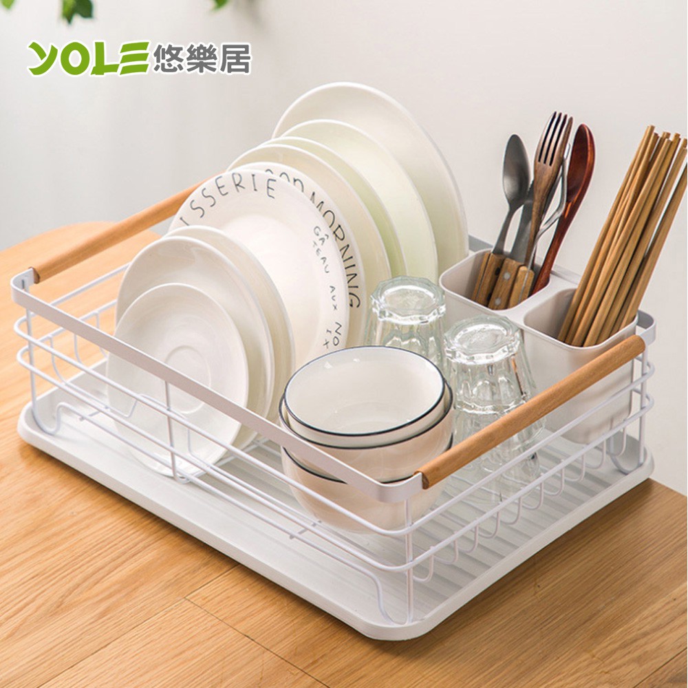 【YOLE悠樂居】日式鐵藝大容量餐具碗盤瀝水架-白-單層/雙層#1132103