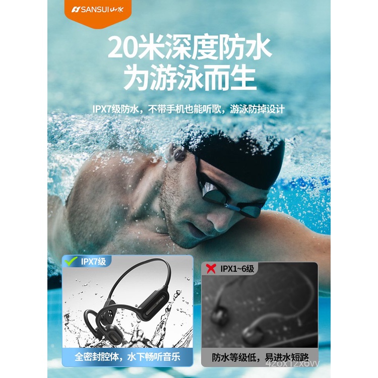 山水TG7水下專業級防水游泳耳機骨傳導傳感不入耳藍牙耳機健身運動型掛耳式適用於蘋果華為通用跑步無線耳機