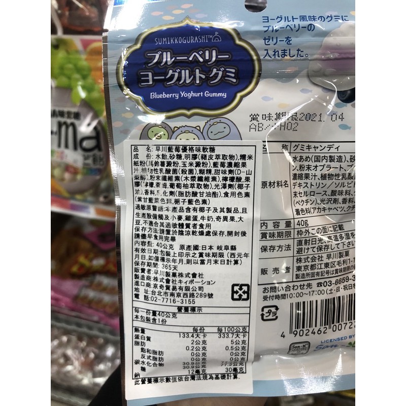 日本早川角落生物藍莓優格味軟糖夾鏈袋裝 蝦皮購物
