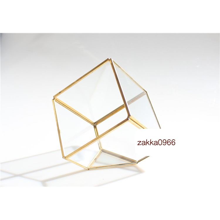 台灣出貨 zakka 玻璃盒 珠寶盒 收納盒 黃銅 正方形 飾品收納 金色 生活雜貨 銅製 微景觀花器 GBO04K4