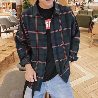 TF2 襯衫 長袖襯衫 港風秋季格子長袖襯衫韓版寬鬆情侶bf上衣潮流ulzzang男士寬鬆襯