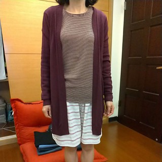 美國品牌ann taylor 深紫色長版針織外套