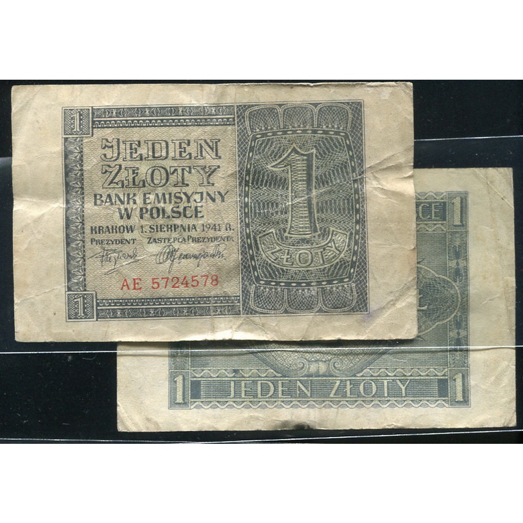 POLAND (波蘭紙鈔)， P99 ， 1-ZLORT ， 1941 ，品相普F