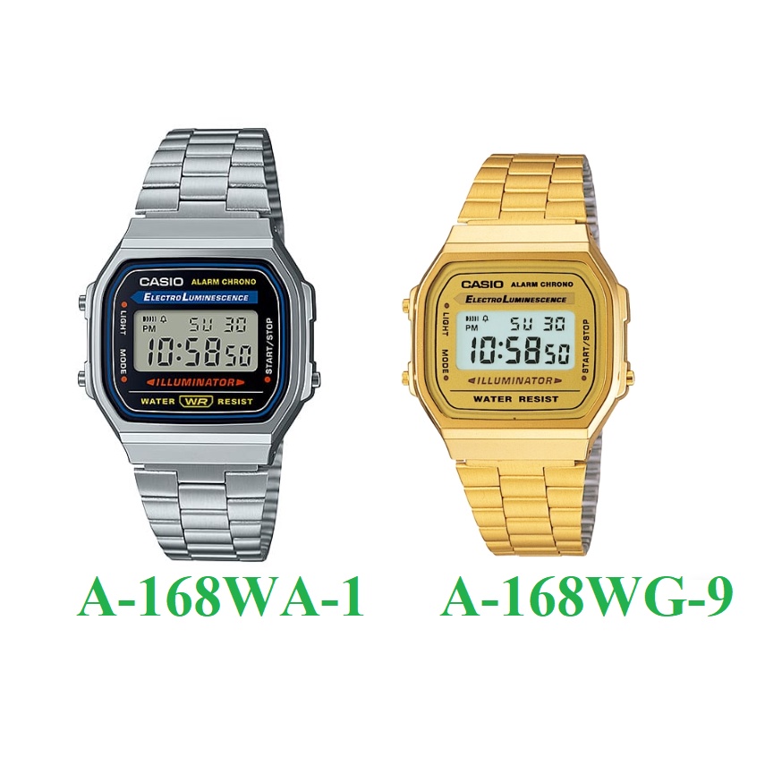 CASIO 復刻版復古潮流錶方型數位電子錶中性 男女可戴  A168  A168WA-1 A168WG-9