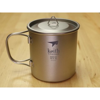 【山道具屋】Keith 鎧斯鈦 Ti3205 超輕雙把手純鈦摺疊付蓋鈦杯500ml