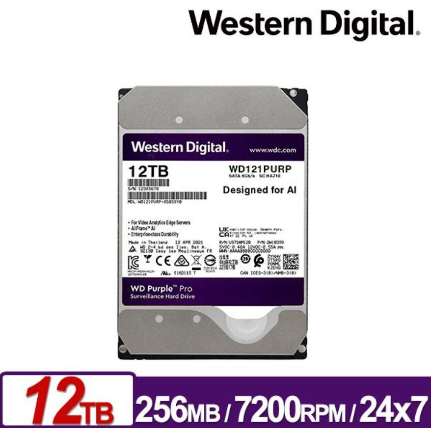 【全新上市】全新公司貨 WD 紫標Pro 12TB 3.5吋監控 監視器硬碟 WD121PURP 另有10TB
