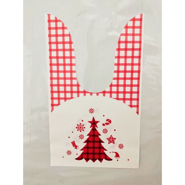 白底聖誕樹款 兔子耳袋 糖果袋 禮品袋